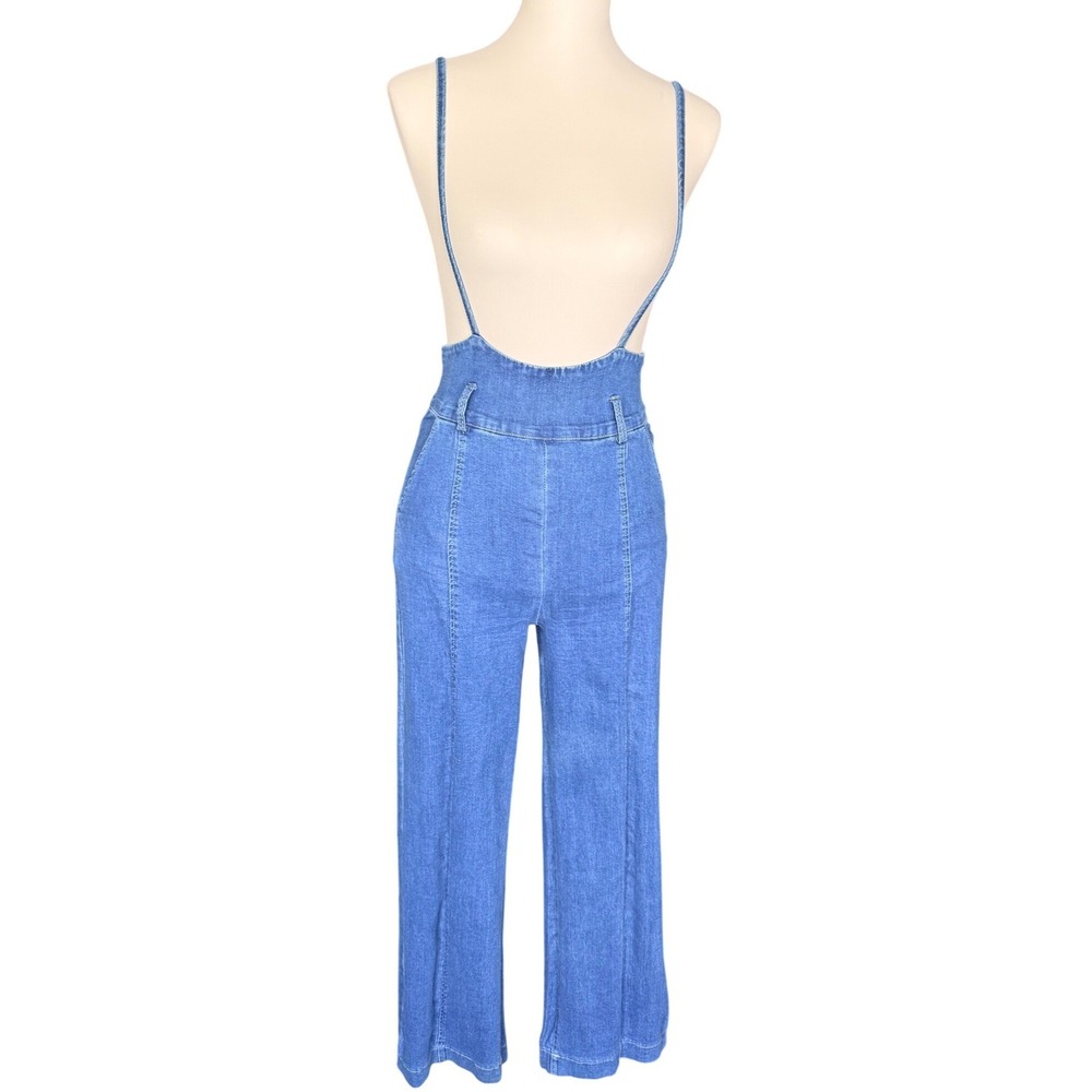 Mebon Machine Jeans Womens Medium Wash High Waist Suspender Wide Leg Pants M